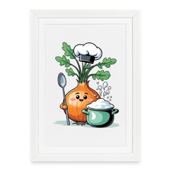 oignon cuisinier dessin animé cuisine ami - Affiche encadrée (27 × 37 cm) - blanc - Devant