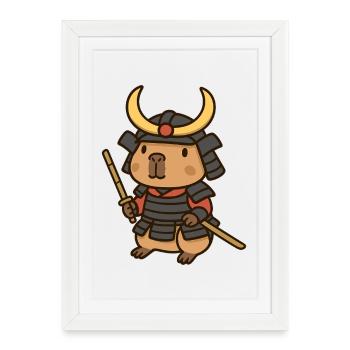 Samouraï Capybara – Courageux et serein ⚔️🦫 - Affiche encadrée (27 × 37 cm) - blanc - Devant