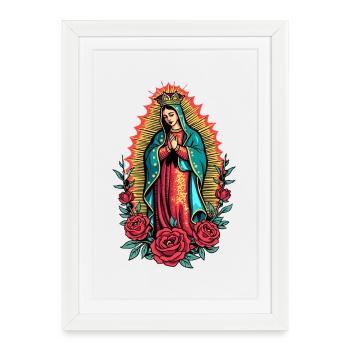 Vierge Guadalupe Rose Icône - Affiche encadrée (27 × 37 cm) - blanc - Devant