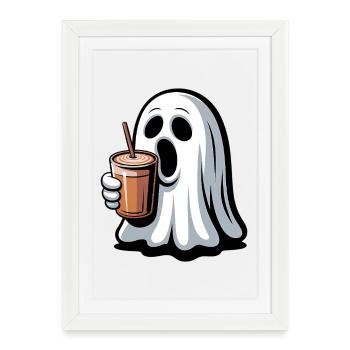 Fantôme avec latte à la citrouille - Affiche encadrée (27 × 37 cm) - blanc - Devant