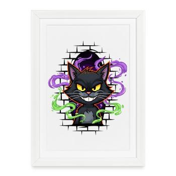Graffiti Cat Neon - Framed poster (27 × 37 cm) - white - Front