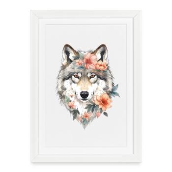 Flower Wolf Portrait - Framed poster (27 × 37 cm) - white - Front