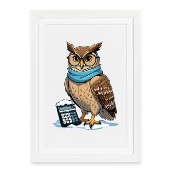 Hibou d’hiver avec lunettes et écharpe - Affiche encadrée (27 × 37 cm) - blanc - Devant