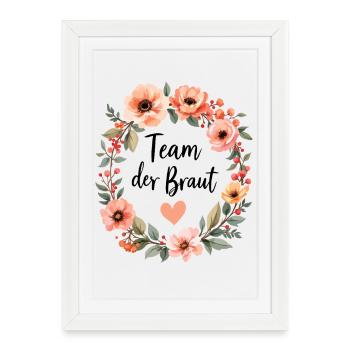 Équipe de la mariée – Chemise couronne florale - Affiche encadrée (27 × 37 cm) - blanc - Devant