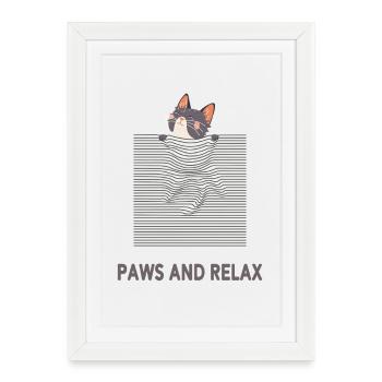 Chat curieux - Dessin au trait optique amusant - Affiche encadrée (27 × 37 cm) - blanc - Devant