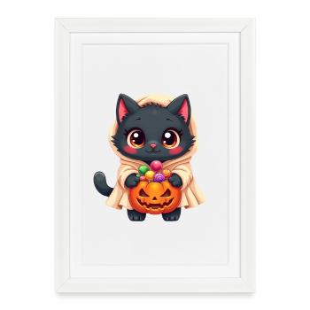 Halloween Cat with Halloween Pumpkin - Framed poster (27 × 37 cm) - white - Front