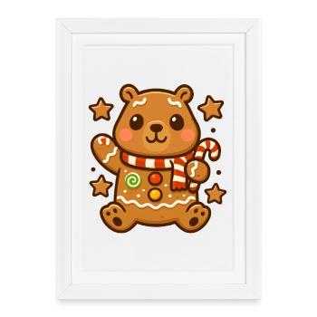 Capybara en pain d’épice sucré – Kawaii Christmas Design - Affiche encadrée (27 × 37 cm) - blanc - Devant