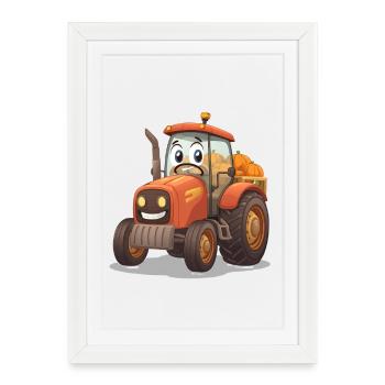 tracteur citrouille dans la ferme de dessin animé orange - Affiche encadrée (27 × 37 cm) - blanc - Devant