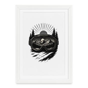 🏂Lunettes de ski rétro montagnes – Vintage Ski Design - Affiche encadrée (27 × 37 cm) - blanc - Devant