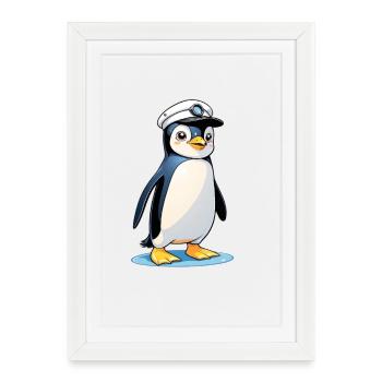 Mascotte Capitaine Pingouin - Affiche encadrée (27 × 37 cm) - blanc - Devant