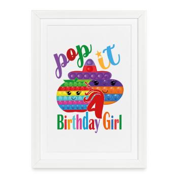 pop it Fille d’anniversaire 4 - Affiche encadrée (27 × 37 cm) - blanc - Devant