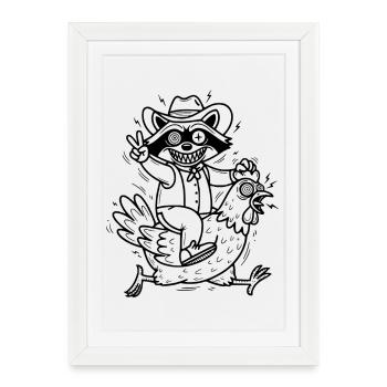 Raton laveur et poulet - Affiche encadrée (27 × 37 cm) - blanc - Devant