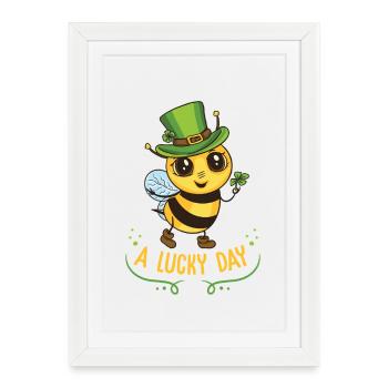 Abeille irlandaise mignonne tenant un trèfle - Affiche encadrée (27 × 37 cm) - blanc - Devant
