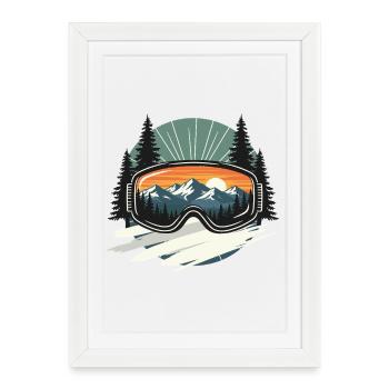 Paysage de montagne avec des lunettes de ski - Affiche encadrée (27 × 37 cm) - blanc - Devant