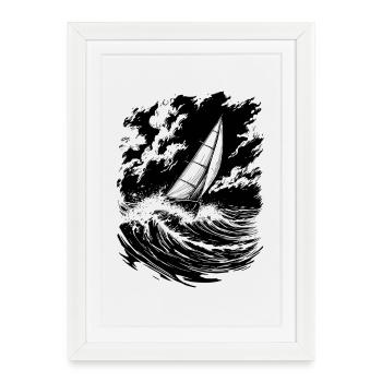 Energetic Sailing Illustration Sailor - Framed poster (27 × 37 cm) - white - Front