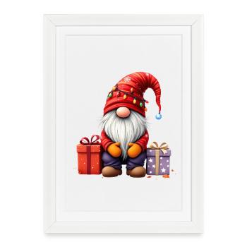 Christmas gnomes with gifts and lights - Framed poster (27 × 37 cm) - white - Front