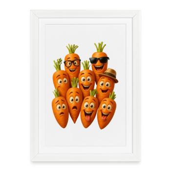 Gang de carottes heureux - Affiche encadrée (27 × 37 cm) - blanc - Devant