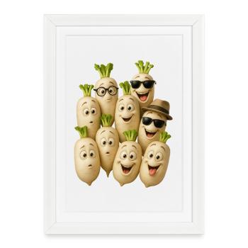 Personnages de radis heureux - Affiche encadrée (27 × 37 cm) - blanc - Devant