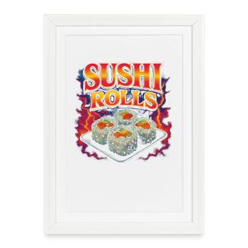 Rouleaux de sushi Nourriture préférée Drôle Bizarre des années 90 Su - Affiche encadrée (27 × 37 cm) - blanc - Devant