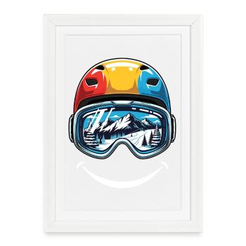 Casque de ski Mountains Smile - Affiche encadrée (27 × 37 cm) - blanc - Devant
