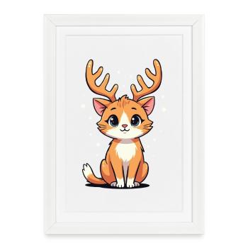 Reindeer Cat - Framed poster (27 × 37 cm) - white - Front