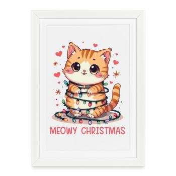 Noël miaou - Affiche encadrée (27 × 37 cm) - blanc - Devant