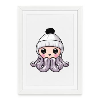 Octopus Hiver Animal Bébé Bande Dessinée - Affiche encadrée (27 × 37 cm) - blanc - Devant