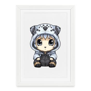 Snow leopard winter leopard baby - Framed poster (27 × 37 cm) - white - Front