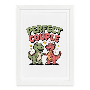 Couple parfait dinosaure amour - Affiche encadrée (27 × 37 cm) - blanc - Devant