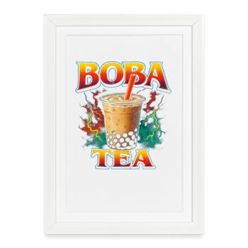 Boba Tea Nourriture préférée Drôle Bizarre des années 90 Boba-T - Affiche encadrée (27 × 37 cm) - blanc - Devant