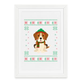 Beagle laid - Conception de chien de Noël - Affiche encadrée (27 × 37 cm) - blanc - Devant