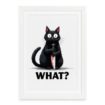 QUOI? Chat tueur - Affiche encadrée (27 × 37 cm) - blanc - Devant