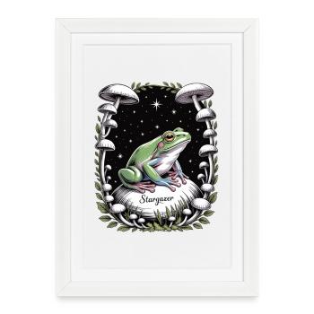 Nuit des grenouilles et des champignons Stargazer - Affiche encadrée (27 × 37 cm) - blanc - Devant