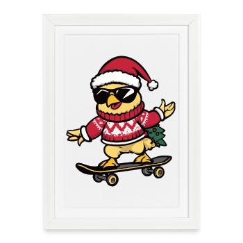 Poulet Noël drôle - Affiche encadrée (27 × 37 cm) - blanc - Devant