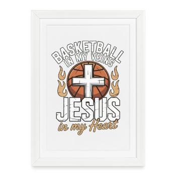 Basketball & Jesus – Cross on Ball Design - Framed poster (27 × 37 cm) - white - Front