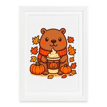 Capybara Pumpkin Latte – Cozy Autumn Mood - Framed poster (27 × 37 cm) - white - Front