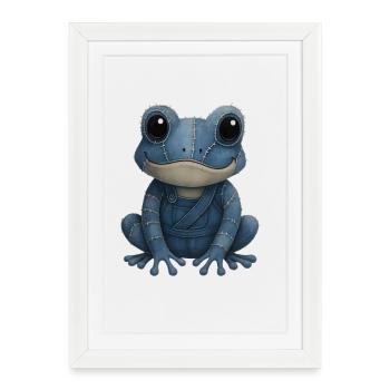 Denim Patchwork Frog - Framed poster (27 × 37 cm) - white - Front
