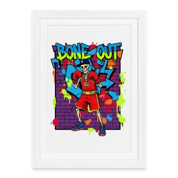 Bone Out – Squelette Boxer Graffiti Streetwear Années 90 - Affiche encadrée (27 × 37 cm) - blanc - Devant
