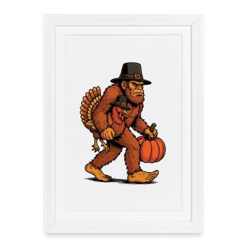 Bigfoot Carrying Turkey Thanksgiving Humor - Framed poster (27 × 37 cm) - white - Front