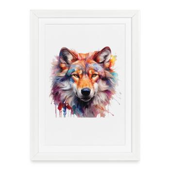 Colorful Wolf – Abstract Animal Portrait Design - Framed poster (27 × 37 cm) - white - Front