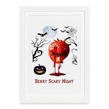 Fraise effrayante Baie Nuit effrayante - Affiche encadrée (27 × 37 cm) - blanc - Devant