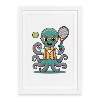 Pieuvre de tennis ringard avec des lunettes - Affiche encadrée (27 × 37 cm) - blanc - Devant