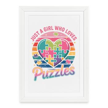 Girl Loves Puzzles Heart Rainbow - Framed poster (27 × 37 cm) - white - Front