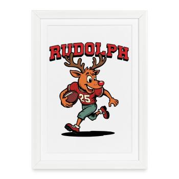 Rudolph le renne Football américain - Affiche encadrée (27 × 37 cm) - blanc - Devant
