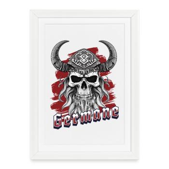 Crâne Viking Crâne Germanique - Affiche encadrée (27 × 37 cm) - blanc - Devant