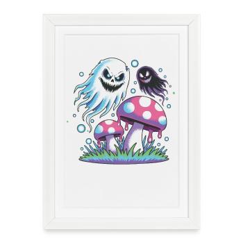 Fantômes et champignons effrayants – Neon Pastel Design - Affiche encadrée (27 × 37 cm) - blanc - Devant