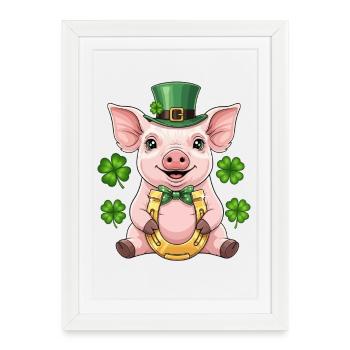 Fer à cheval cochon chanceux - Affiche encadrée (27 × 37 cm) - blanc - Devant