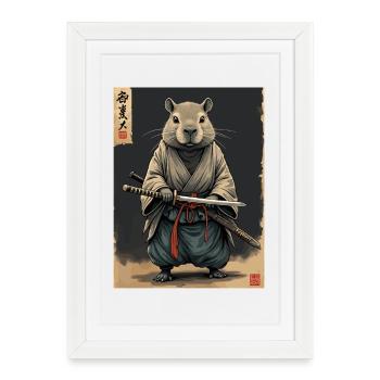 Samouraï Cappibara avec Katana - Affiche encadrée (27 × 37 cm) - blanc - Devant