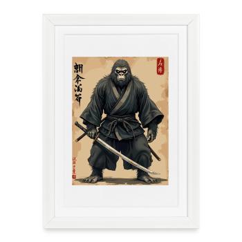 Gorille Samouraï avec Katana - Affiche encadrée (27 × 37 cm) - blanc - Devant