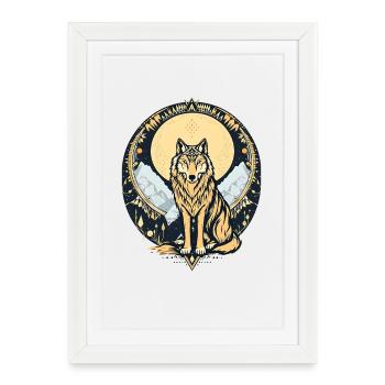 Loup Bohème - Affiche encadrée (27 × 37 cm) - blanc - Devant